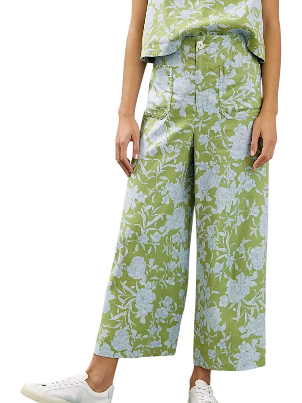 Maeve by Anthropologie Green and Blue Leaf Print London Wide Leg Pants Size XL